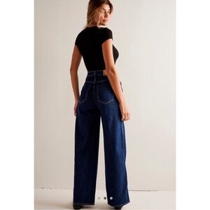 NWT Free People CRVY Gia Wide Leg Jeans High Rise Denim We The Free Baltic Blue